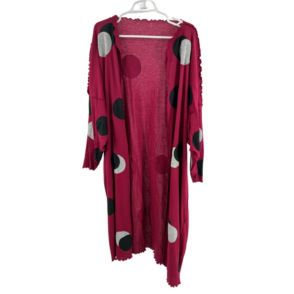 Expressions by Hold Everything OS polka dot burgundy lettuce trim duster open